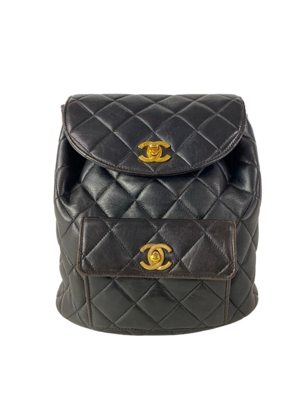 Chanel Backpack Quilted Black Chain Shoulder Gold Lambskin